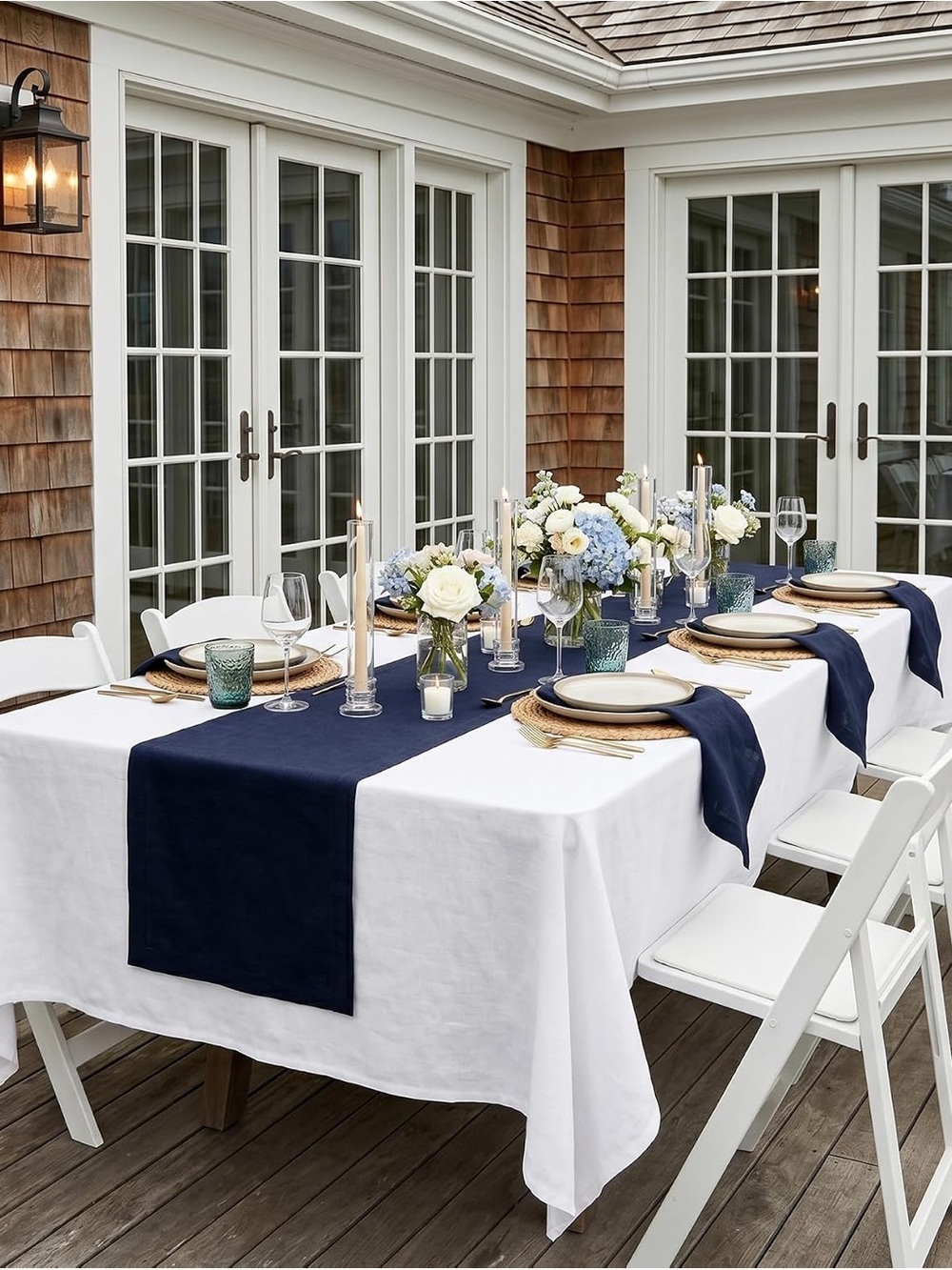 Solino Home Navy Linen Table Runner 86 x 13